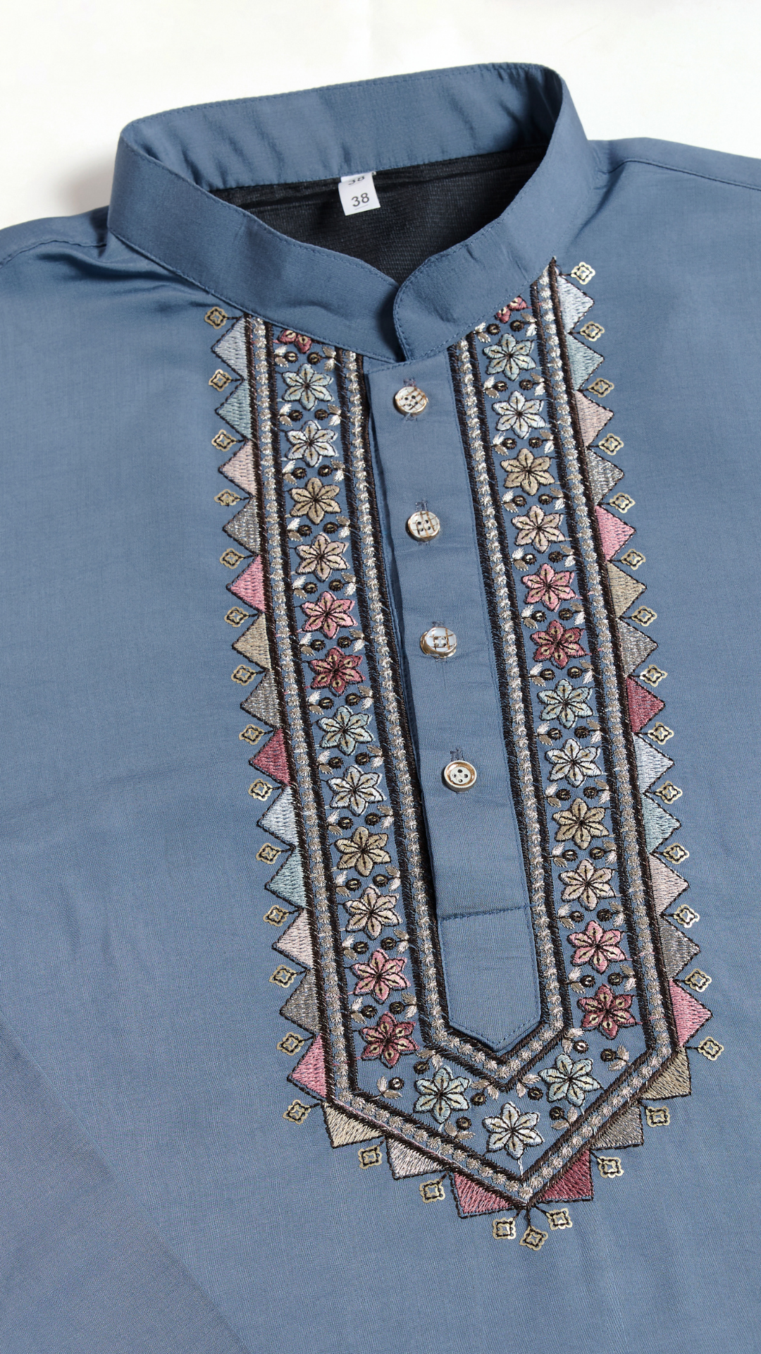 Blue Gray Open Koti Style Full Kurta Pajama Set for Men