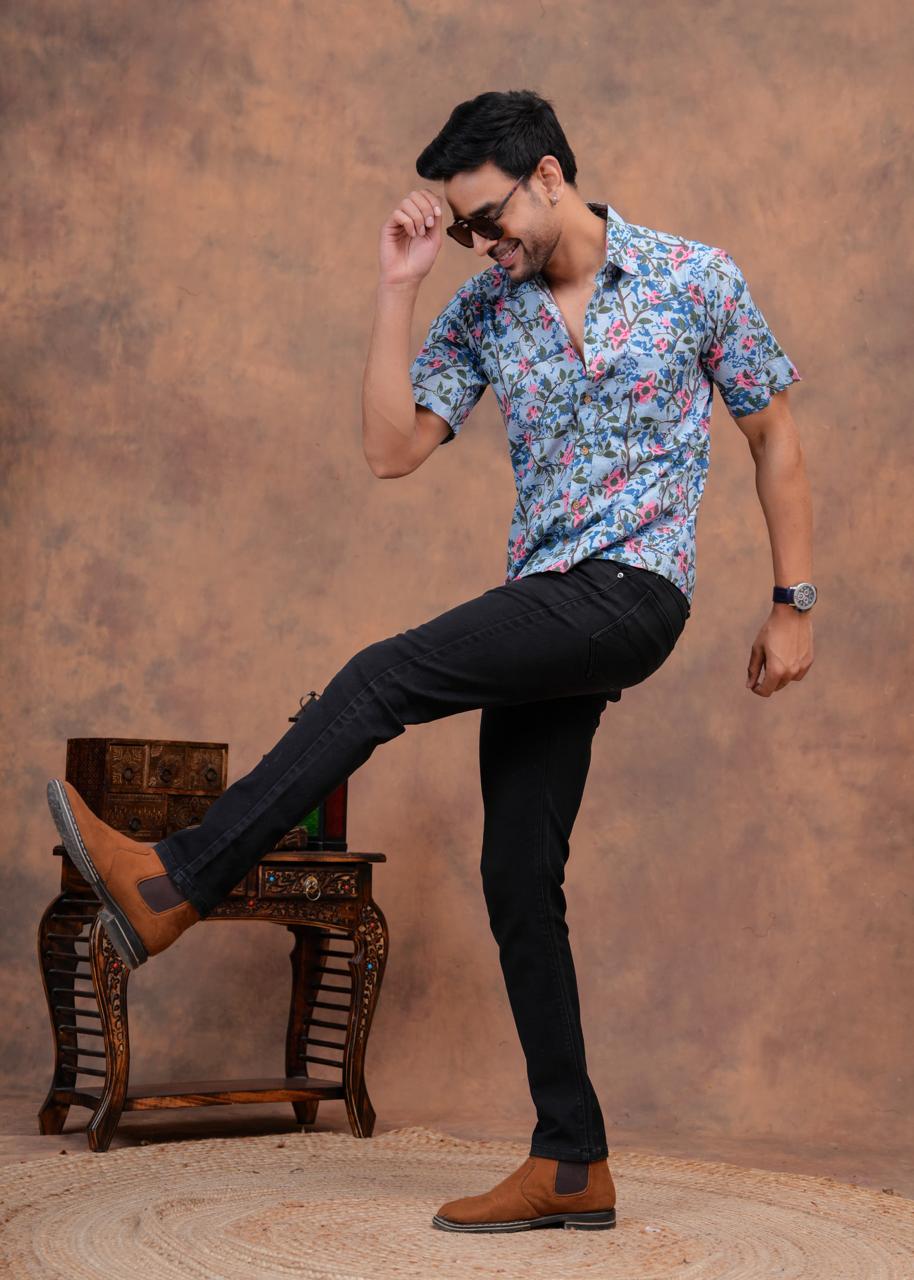 FLORAL HANDBLOCK PRINTED SHIRT