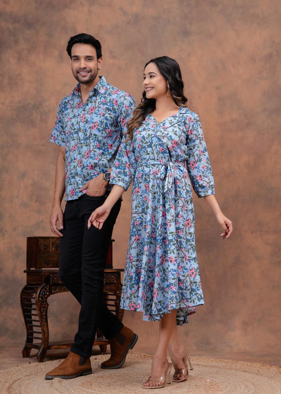 FLORAL HANDBLOCK PRINTED SHIRT AND DRESS