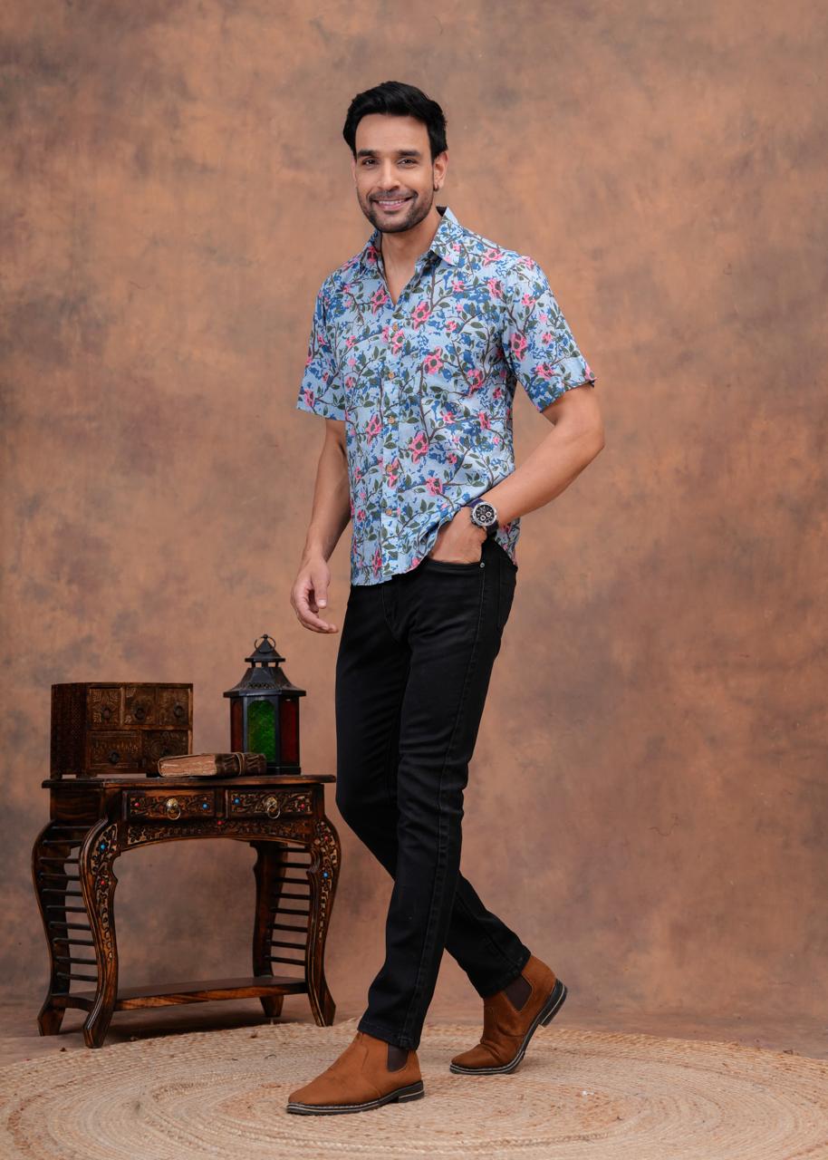 FLORAL HANDBLOCK PRINTED SHIRT
