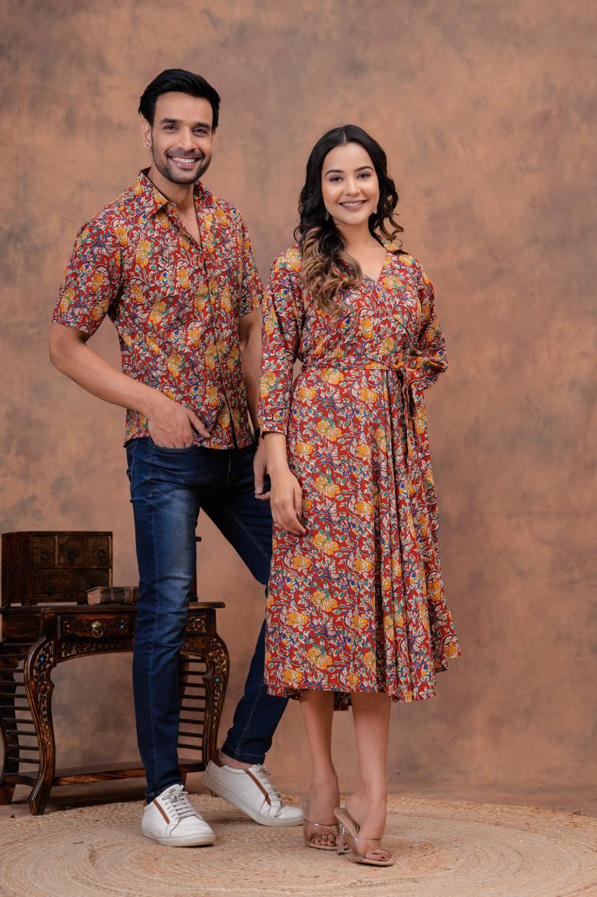 KALAMKARI FLORAL HANDBLOCK PRINTED SHIRT AND DRESS