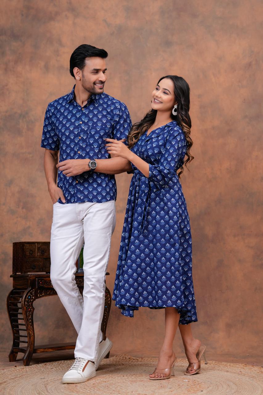 BLUE BAGRU HANDBLOCK PRINTED SHIRT AND DRESS