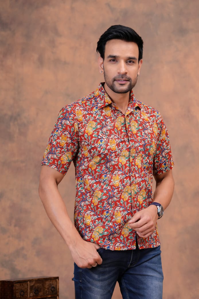 KALAMKARI FLORALHANDBLOCK PRINTED SHIRT