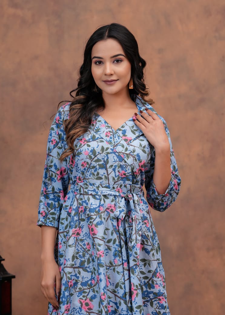 FLORAL HANDBLOCK PRINTED DRESS