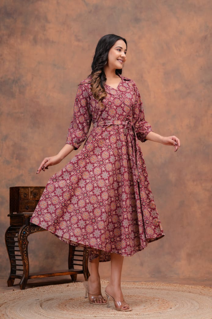 GEOMATRIC HANDBLOCK PRINTED DRESS
