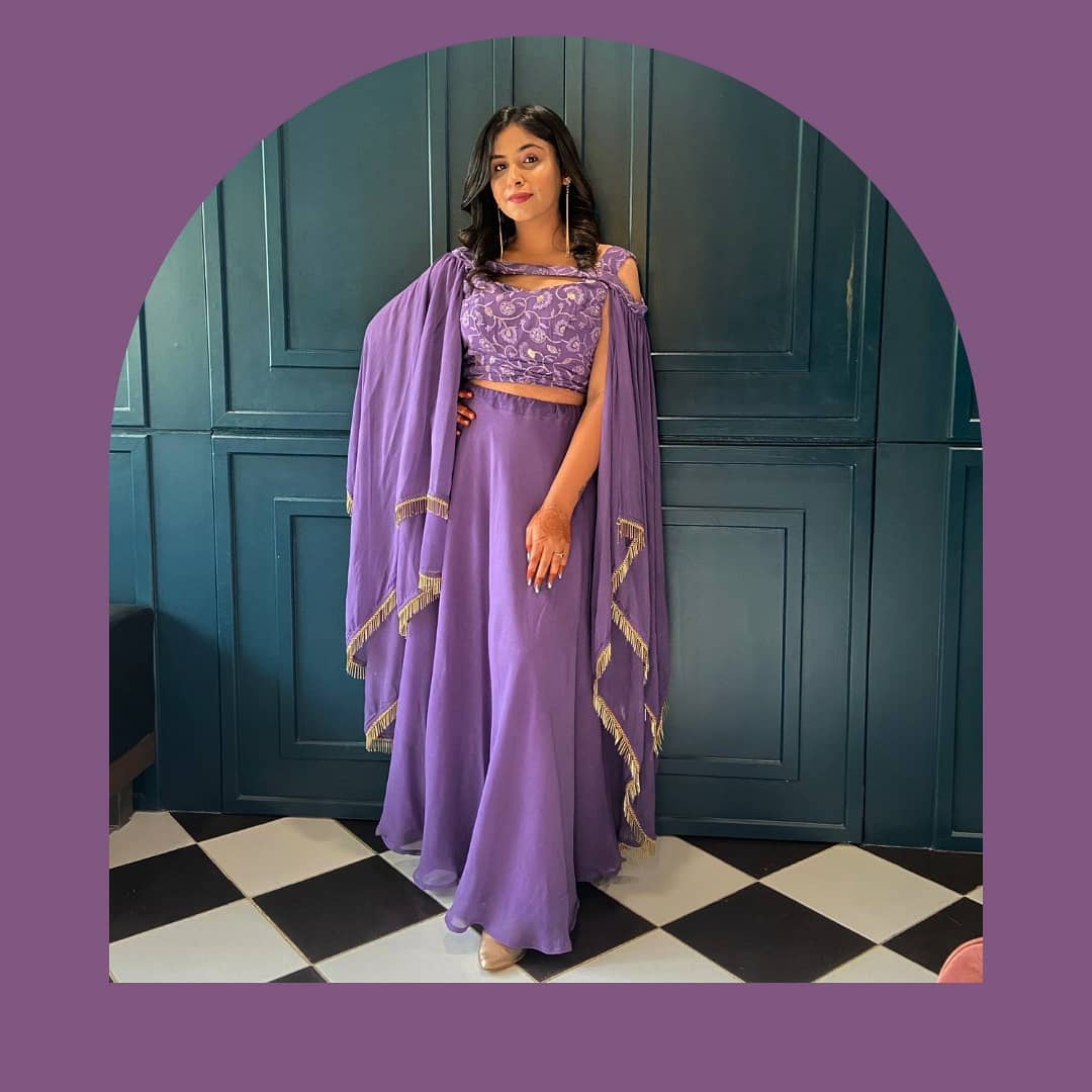 Purple cold shoulder lehnga set
