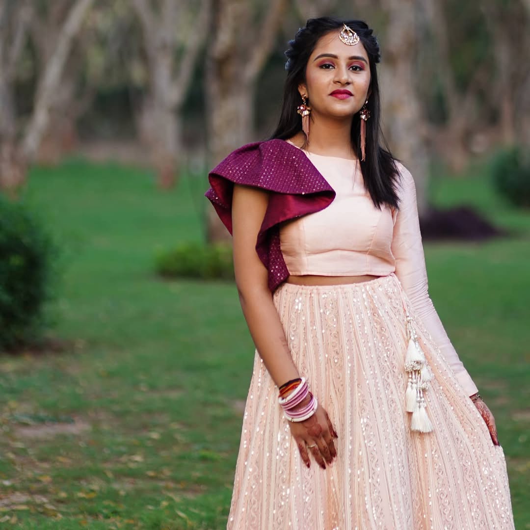 Ruffle blouse and lakhanvi chaniya set