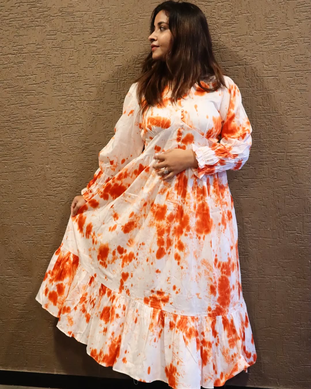 MARBLE PRINT ORANGE DRESS