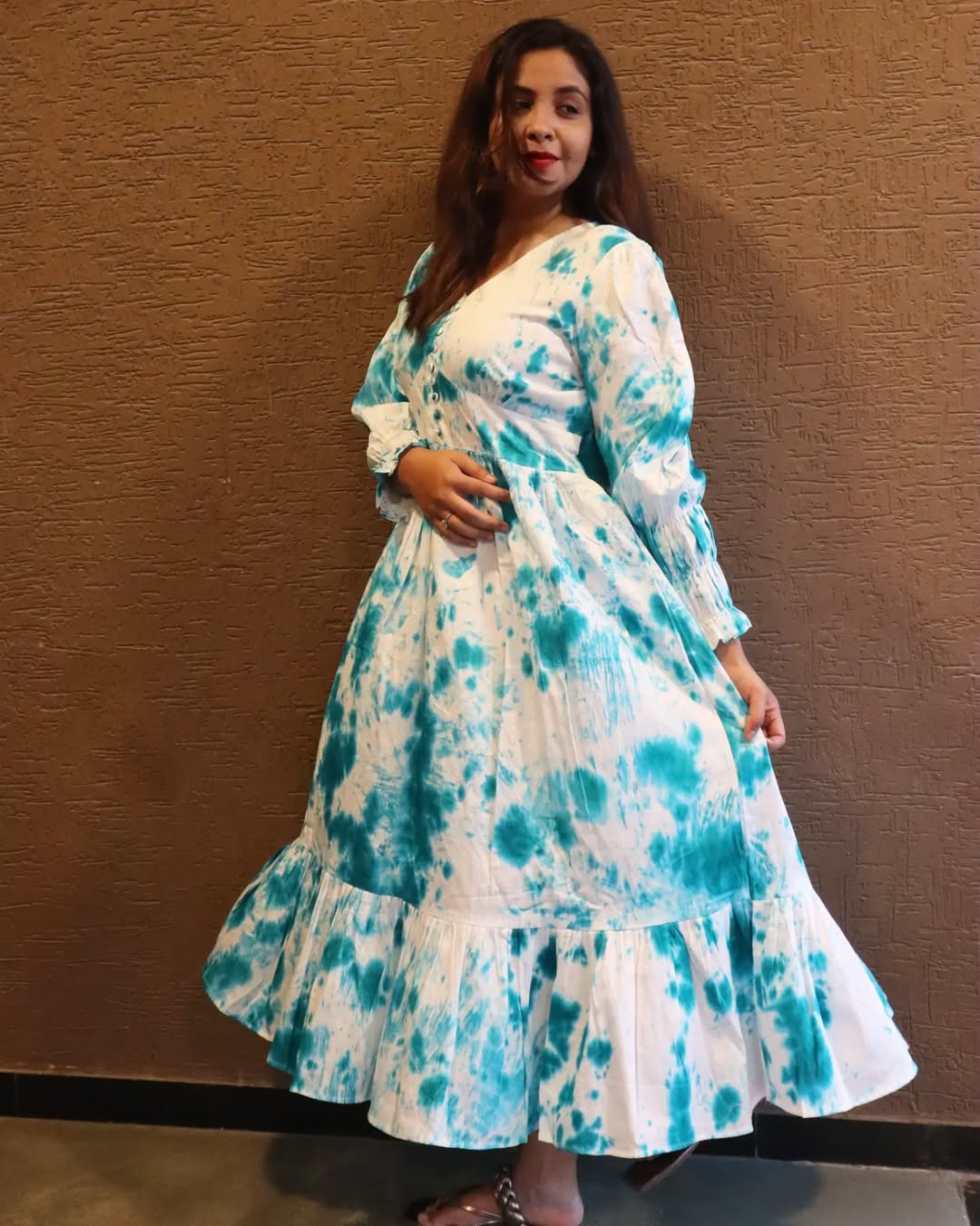 MARBLE PRINT TURQUISE DRESS