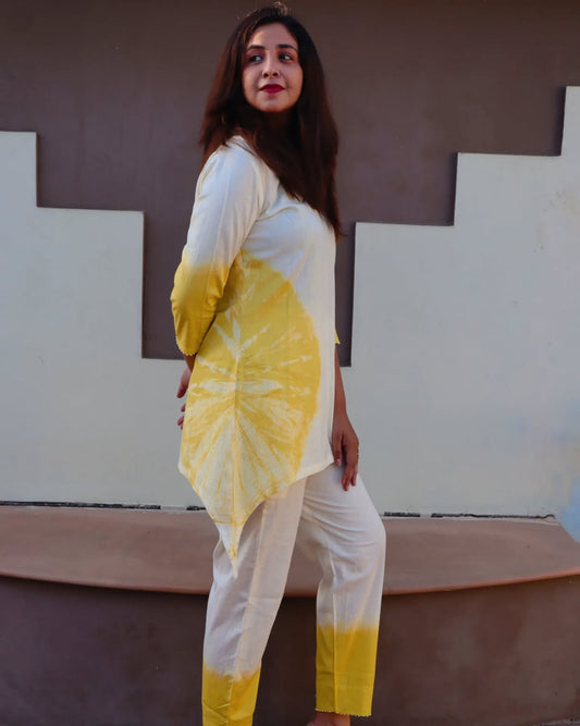 SHIBORI WHITE AND YELLOW CO-ORD SET