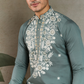 Pastel Pista Viscose Silk Embroidered Kurta for Men