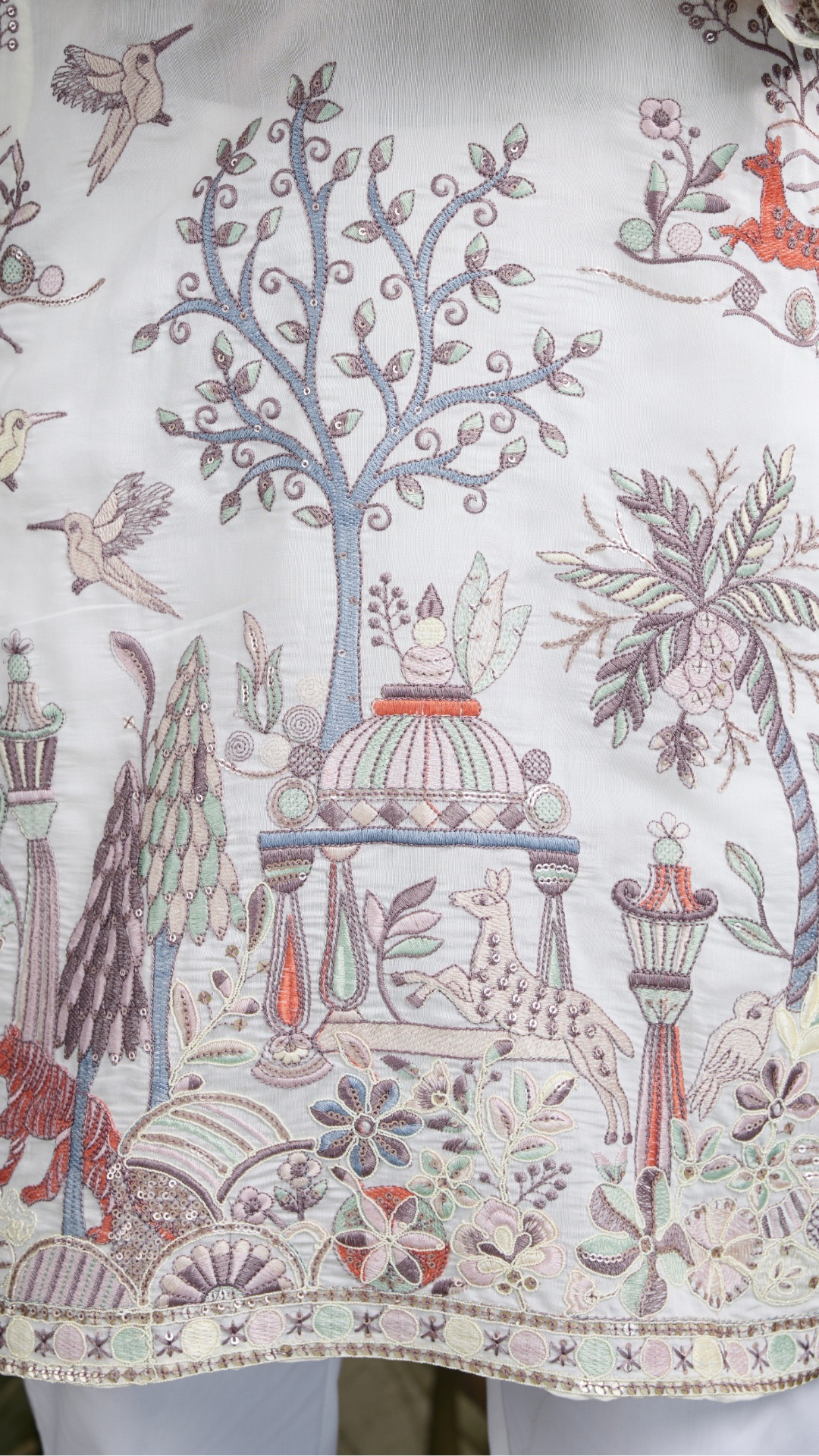 Designer White Silk printed kurta for men