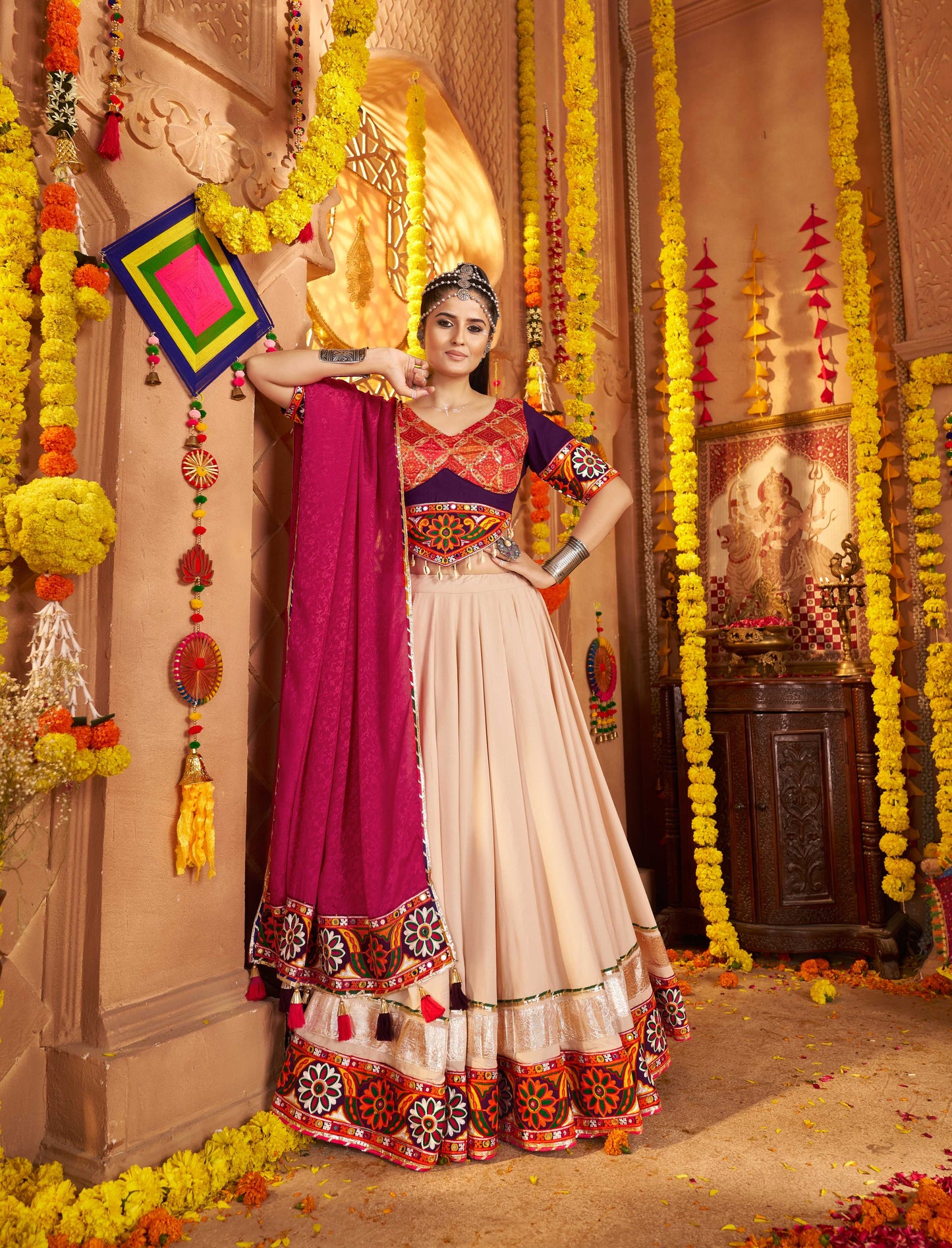 Designer Beige Ready to Wear Chaniya Choli for Navratri