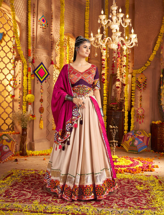 Designer Beige Ready to Wear Chaniya Choli for Navratri