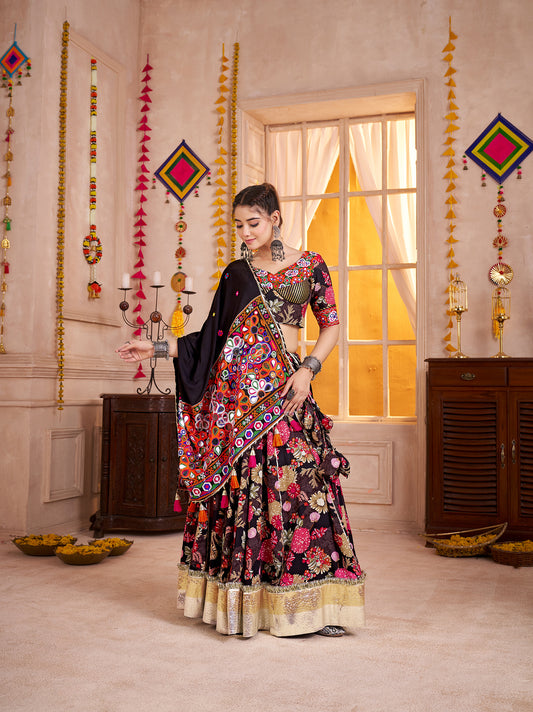 Premium Black Cotton Printed Navratri Chaniya Choli