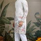 Designer White Silk printed kurta for men