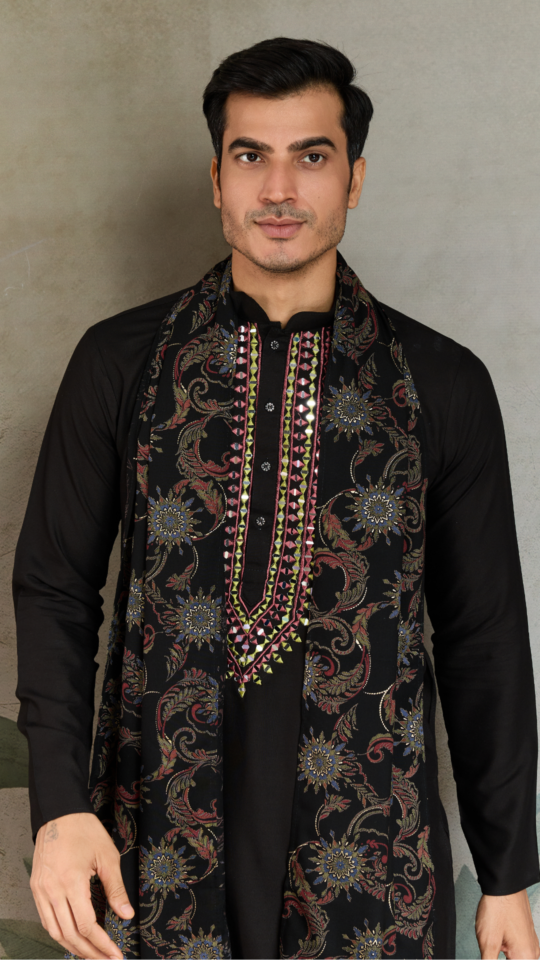 Royal Black Mirror Kurta with Dupatta Set for Wedding Functions