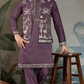 Rust Purple Open Koti Style Kurta Pajama Set for Men