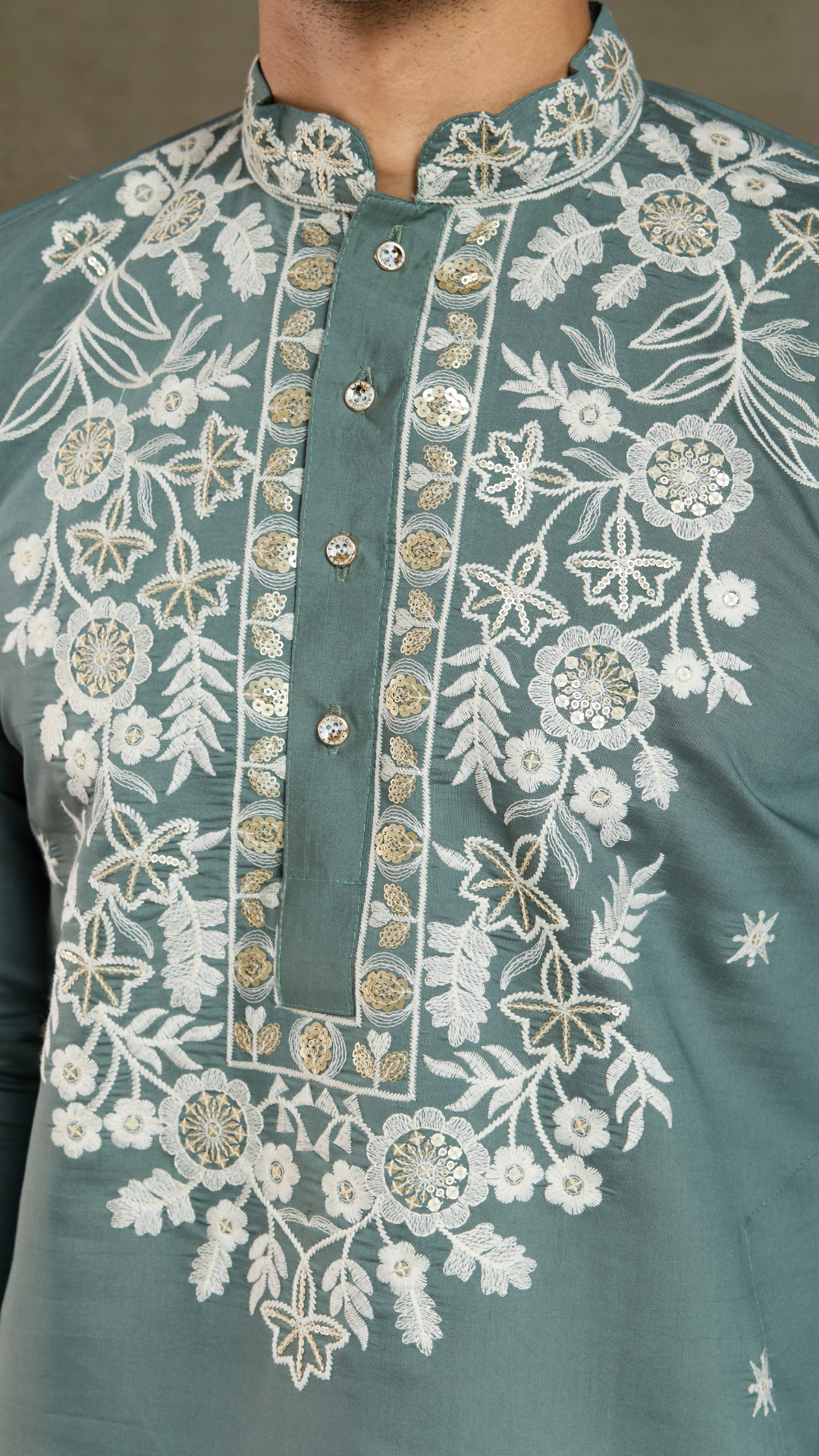 Pastel Pista Viscose Silk Embroidered Kurta for Men