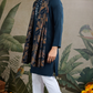 Teal Blue Viscose Rayon Kurta with Mirror Work