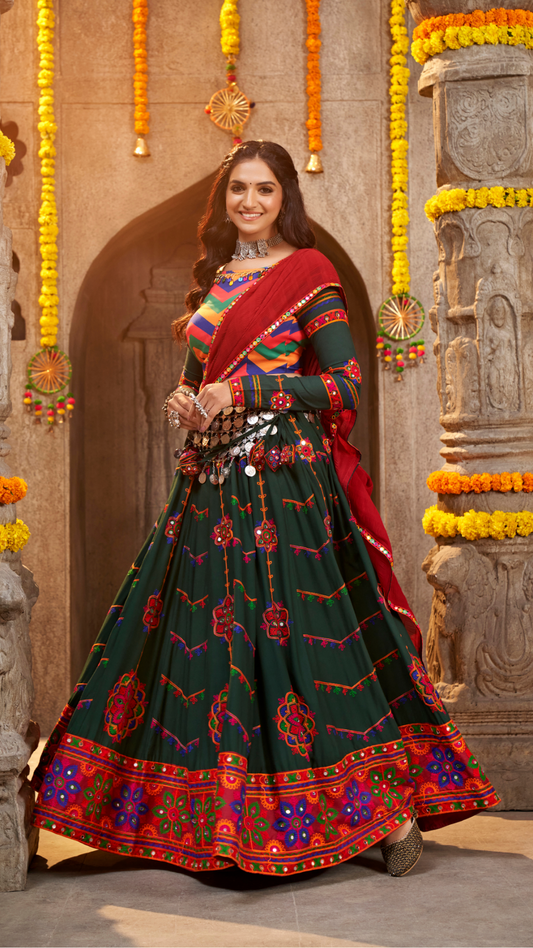 Green Embroidered Perfect Beautiful Navratri Special Chaniya Choli