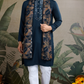 Teal Blue Viscose Rayon Kurta with Mirror Work