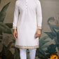 Designer White Cotton Kurta with Embroidered Koti
