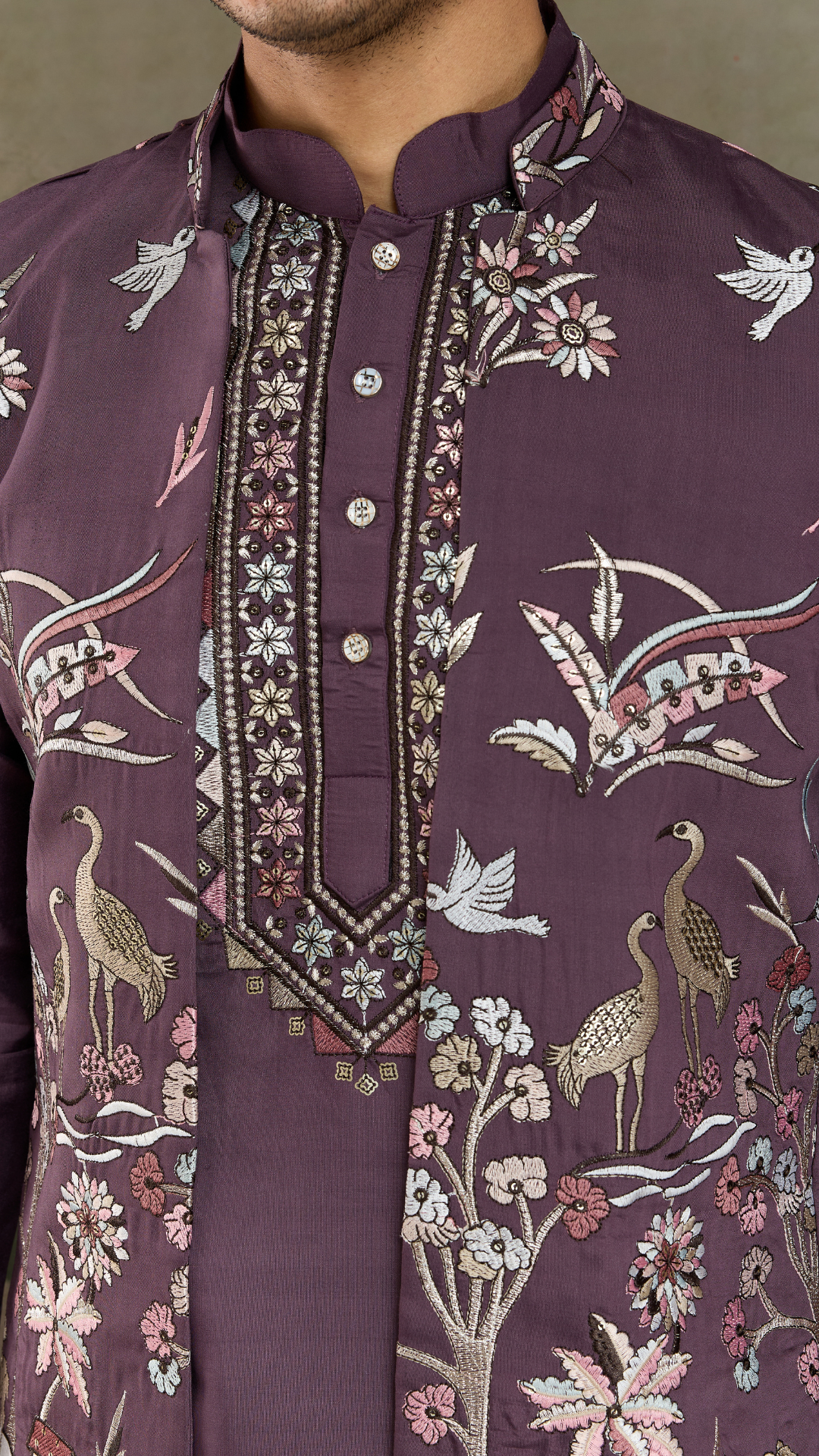 Rust Purple Open Koti Style Kurta Pajama Set for Men