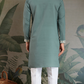 Pastel Pista Viscose Silk Embroidered Kurta for Men