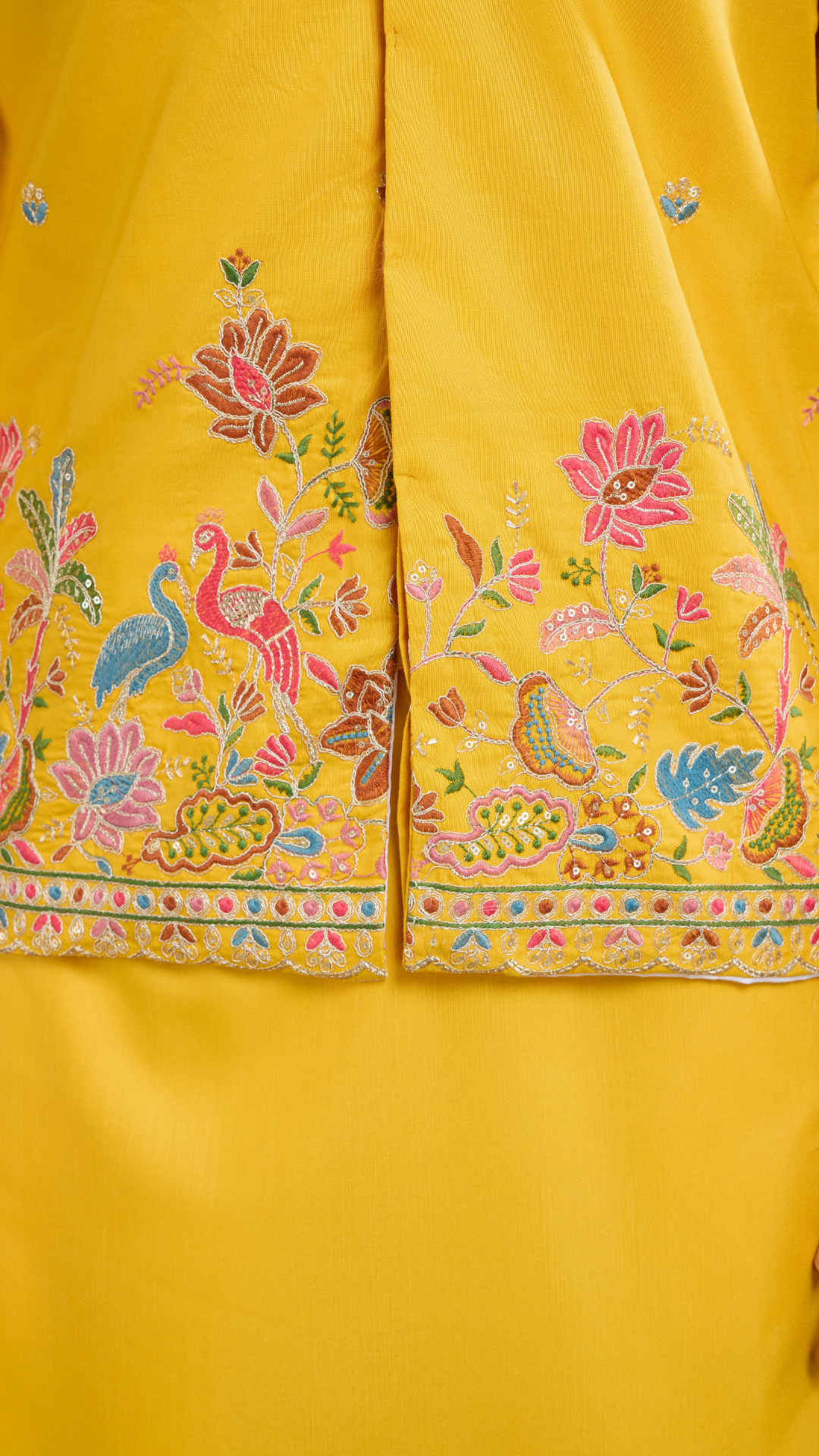Designer Yellow Cotton Kurta with Koti Jacket Online