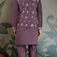 Rust Purple Open Koti Style Kurta Pajama Set for Men