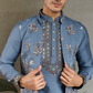 Blue Gray Open Koti Style Full Kurta Pajama Set for Men