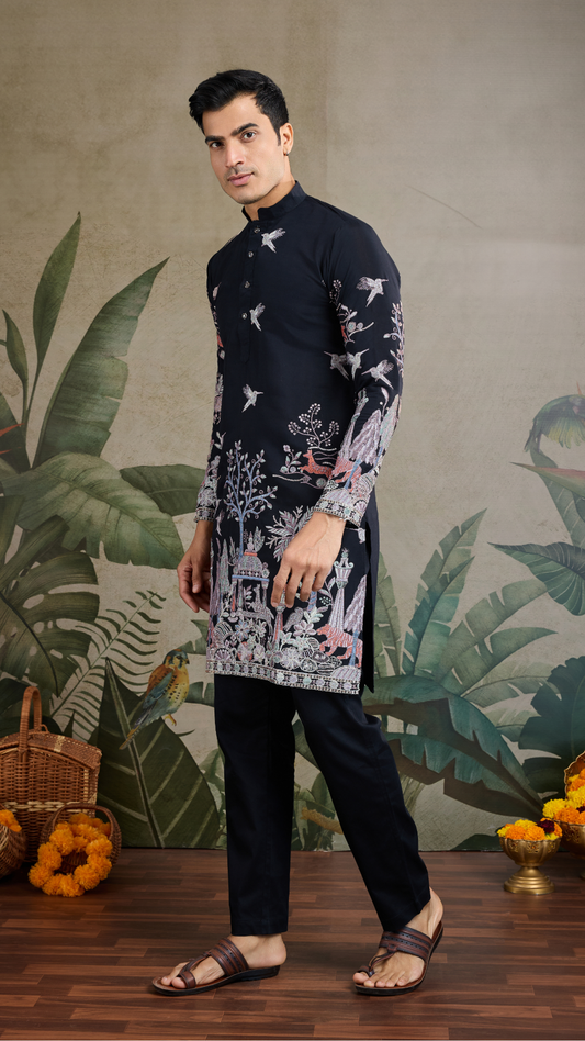 Beautiful Black Viscose Silk Kurta Mens wear Collection