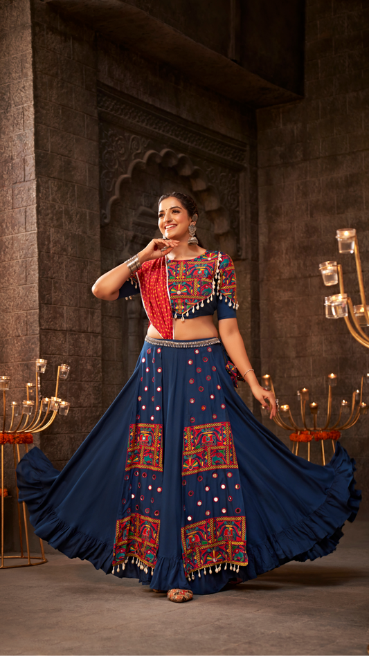 Blue Thread Embroidered Chaniya Choli of Navratri