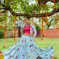 Sky Maslin Cotton Digital Printed With Tessals Pasting Work Navratri Lehenga
