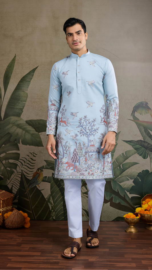 Traditional Sky Blue Wedding designer kurta for men usa