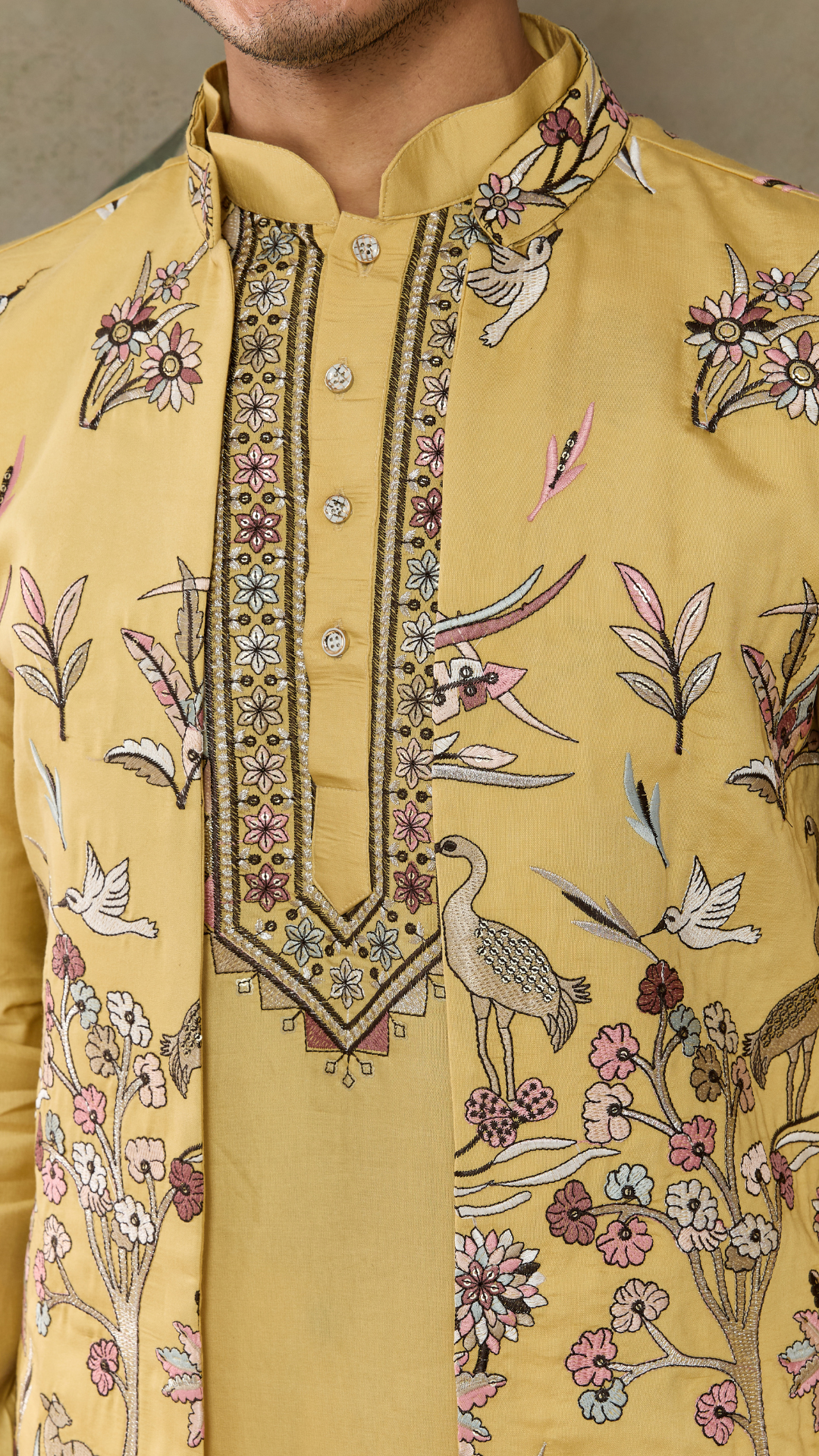 Haldi Special Yellow Kurta Pajama with Open Jacket for Men