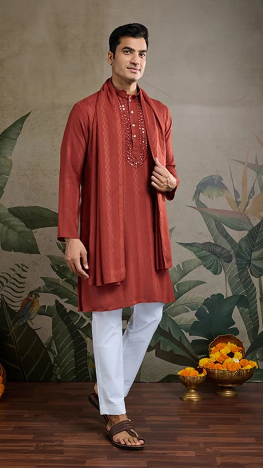 Festive Rust Orange Ultimate Guide to Menswear Kurta & Dupatta