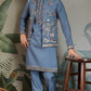 Blue Gray Open Koti Style Full Kurta Pajama Set for Men