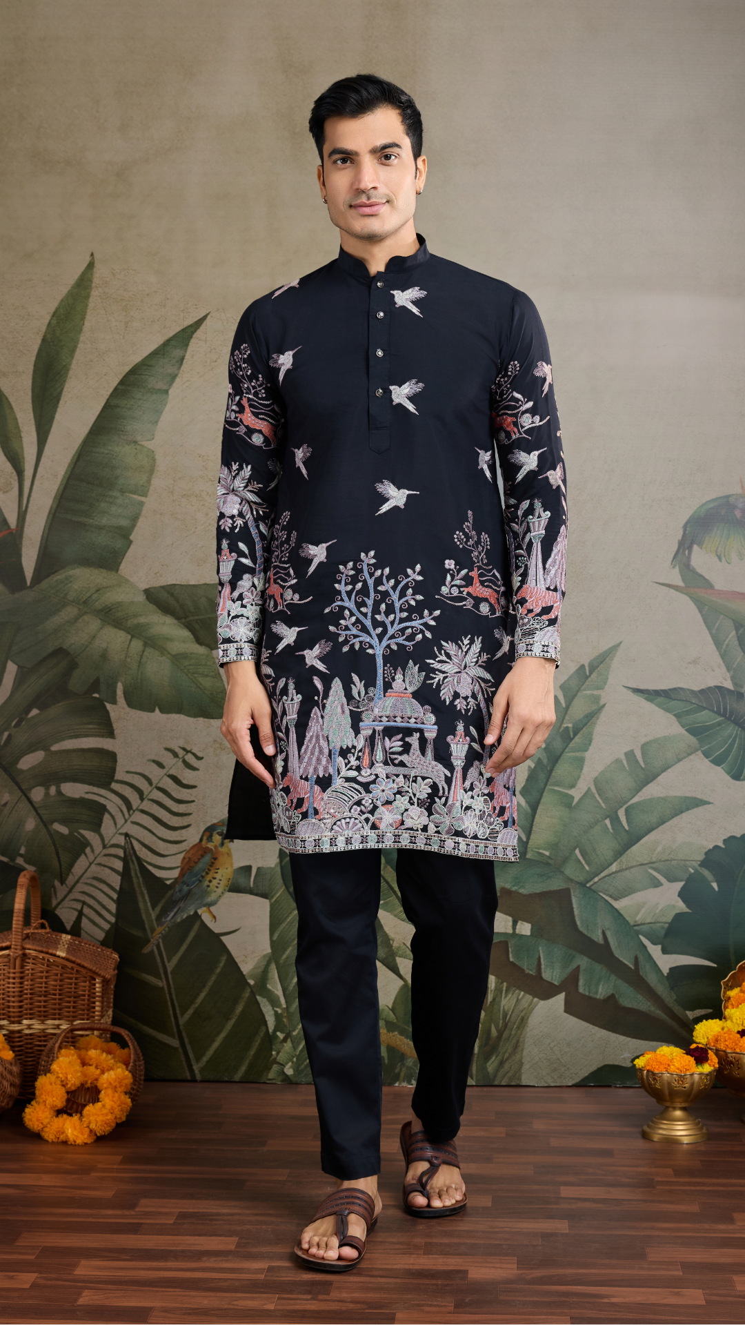 Beautiful Black Viscose Silk Kurta Mens wear Collection