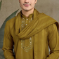 Silk Party Wear Rust Yellow Jari Work Kurta & Dupatta for Men's