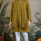 Silk Party Wear Rust Yellow Jari Work Kurta & Dupatta for Men's