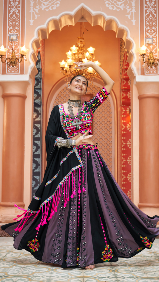 Navratri Special Purple Mirror Work Color Chaniya Choli