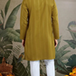 Silk Party Wear Rust Yellow Jari Work Kurta & Dupatta for Men's