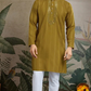 Silk Party Wear Rust Yellow Jari Work Kurta & Dupatta for Men's