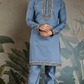 Blue Gray Open Koti Style Full Kurta Pajama Set for Men