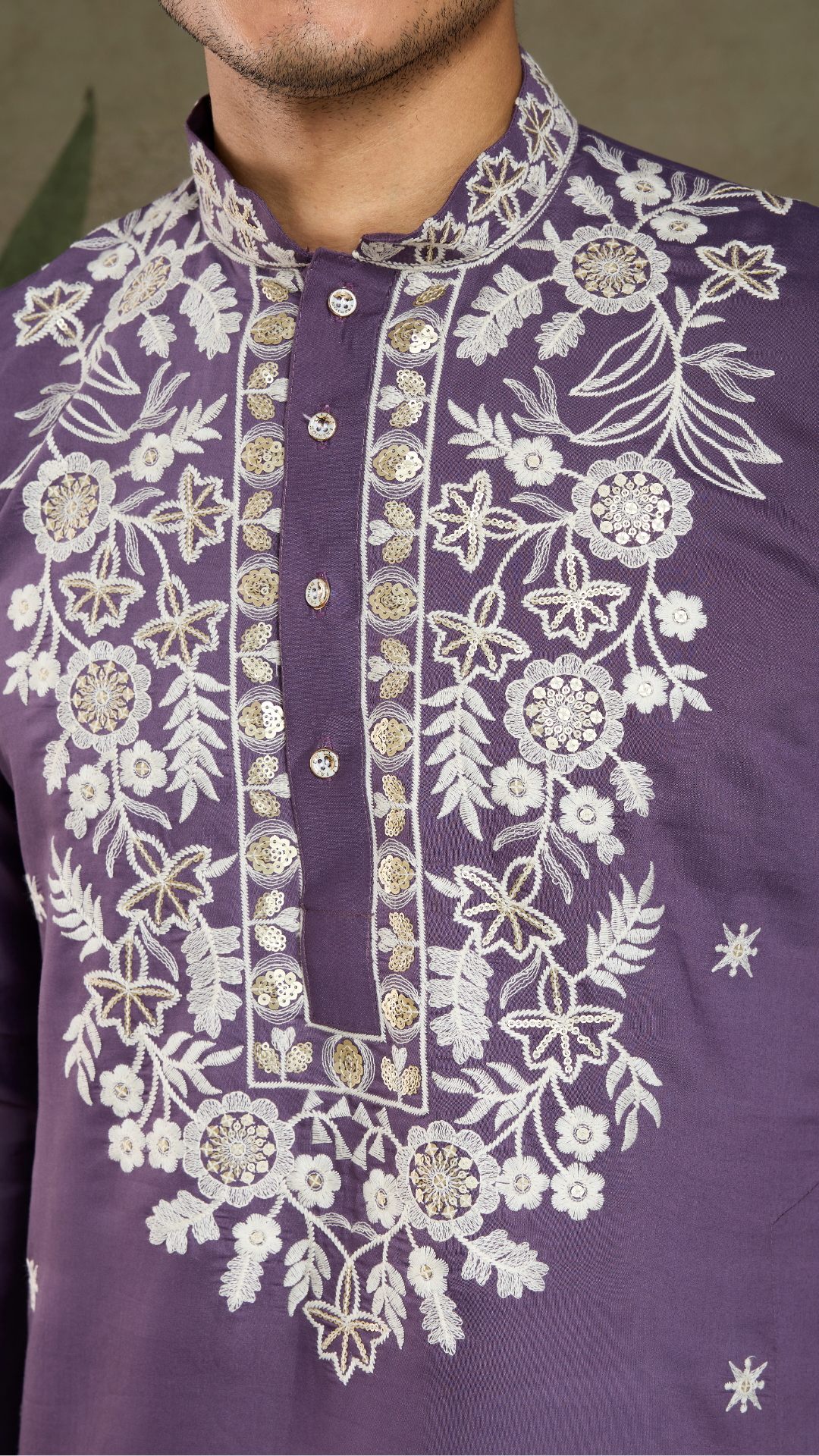 Pastel Purple Embroidered Viscose Silk Kurta Set