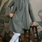 Diwali Special Blue Grey Viscose Silk Kurta with Mirror Work