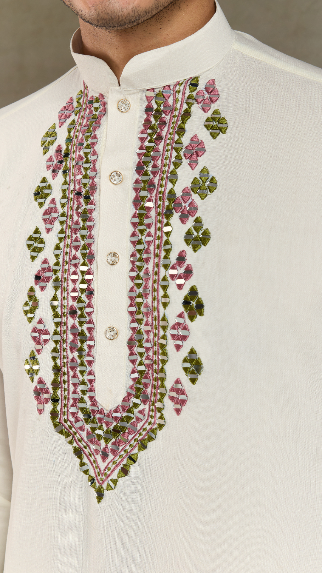 Wedding Special White Mirror Work Kurta with Dupatta for Men