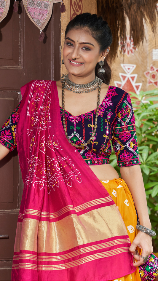Beautiful Print with Yellow Chaniya Choli for Navratri